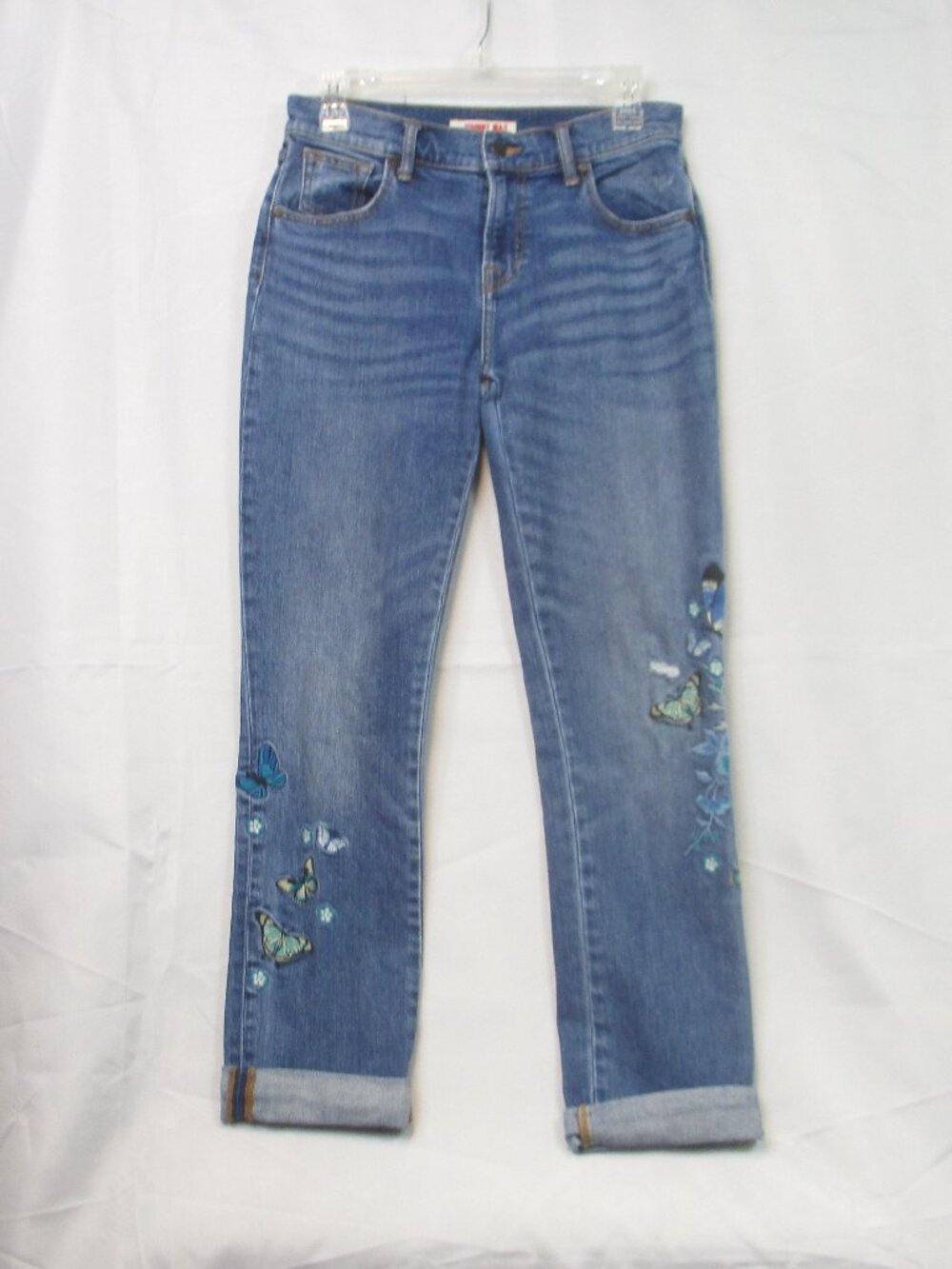 Johnny Was Selena Embroidered Butterflies Distressed Boho Boyfriend Jeans 25